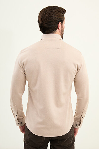 Mcr Striped Slim Fit Wool Long Sleeve Men's Shirt Beige - 27113.25K