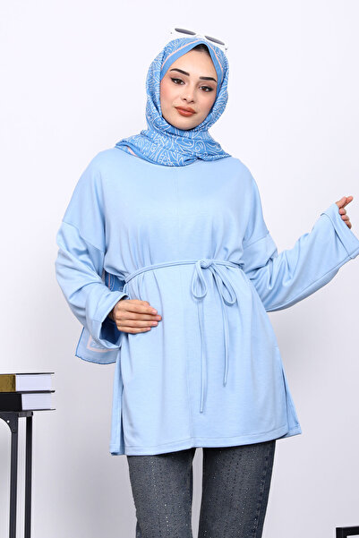 İmajButik Μπλε μωρό μονόχρωμο μονόχρωμο τουνίκ με διπλό μανίκι