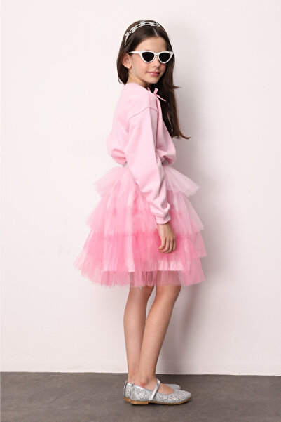 Le Mabelle Pink Layered Tulle Girls Skirt - Almira