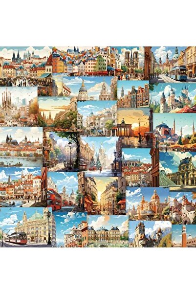 Generic Goolsky 50pcs European Architecture Cartoon Stickers - Waterproof, Matte Finish for Luggage, Insula