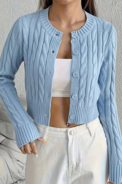 Zehra Gül Mavi Örgü Desenli Kadın Triko Hırka (s,m,l Uyumludur)