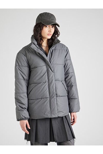 PIECES PCNOELI Women’s Dark Grey Quilted Winter Coat – Recycled Padded Warm Long Jacket