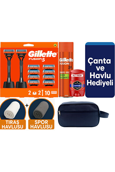 Gillette Fusion 2 Makine+10 Yedek Tıraş bıçağı+2 Stand+200 Ml Jel +Old Spice ...