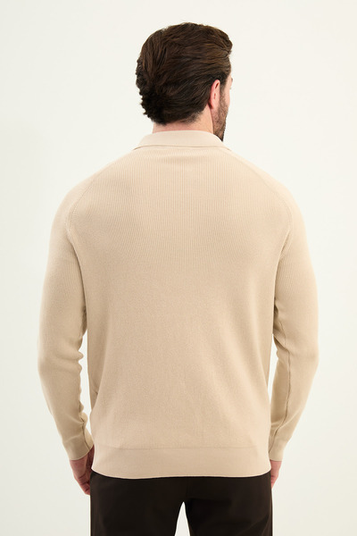Mcr Textured Slim Fit Zippered Polo Neck Men's Knitwear Sweater Beige - 11578.25K
