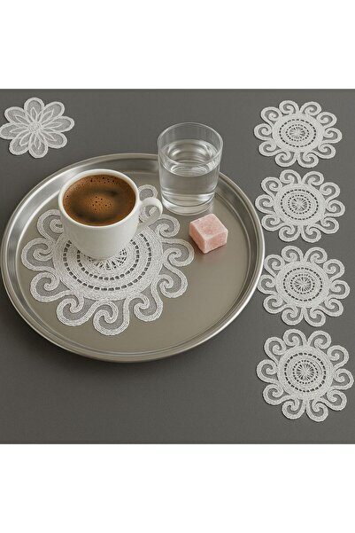 Esteks Dantel ve Tekstil Aksesuarları Güneş Model Dekoratif Güpür Dantel Kahve Kokteyl Sunum Peçetesi