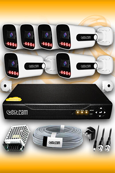 Elitcam 6 Kameralı Süper 6 Dış Kamera Set HDD'siz 5 MP 2K Net Gece Görüşlü Gü...