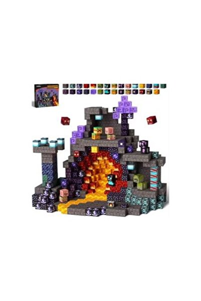 OEM 100-piece Magnetic Construction Set, Minecraft Blocks HELLISH LAVA - Educational STEM Montessori Toy