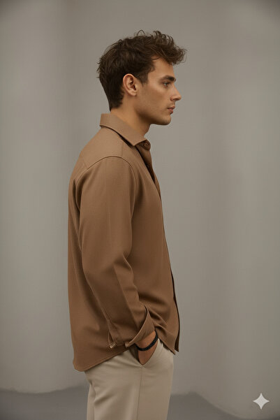 Bürke Sofya Linen Light Brown Half Oversized Men's Shirt