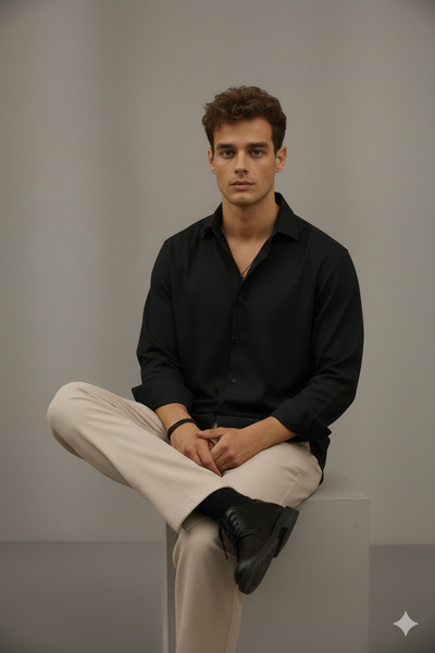 Bürke Ανδρικό πουκάμισο Sofia Linen Black Half oversized