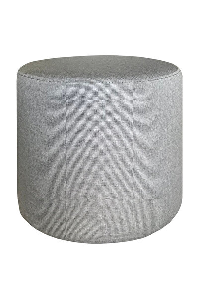 10 Neşe 10 Meşe 10 Hane Tamamen Döşeme Yuvarlak Puf - Keten - Gri - 50 cm