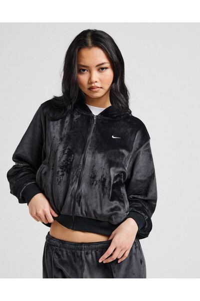 Nike Chill Velour FZ Hoodie Kadın Kadife Sweatshirt Bol Kesim (Blue Sportswear )