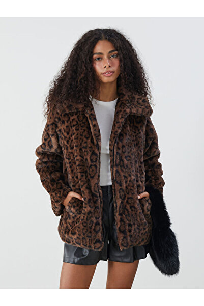 LC Waikiki Shirt Collar Leopard Print Women's Plush Coat