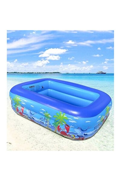 EMATTERIO Piscină gonflabilă dreptunghiulară pentru copii, 3 inele, bază moal...