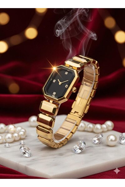 YURISH ساعة يد نسائية ذات قرص مستطيل ذهبي اللون