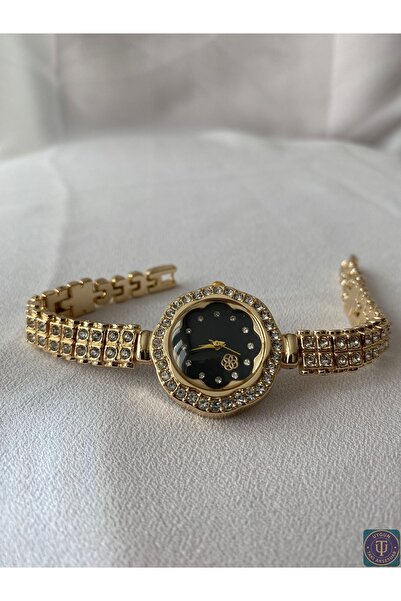 uyguntakıaksesuar Tam Taşlı Altın Renk Kadın Kol Saati – Zarif Bileklik Model...