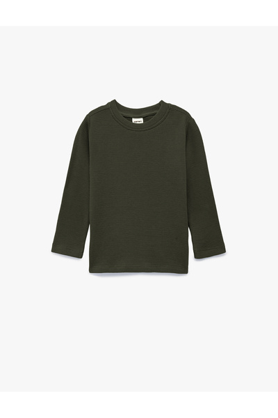 Koton Cotton Long Sleeve Crew Neck Textured Basic T-Shirt