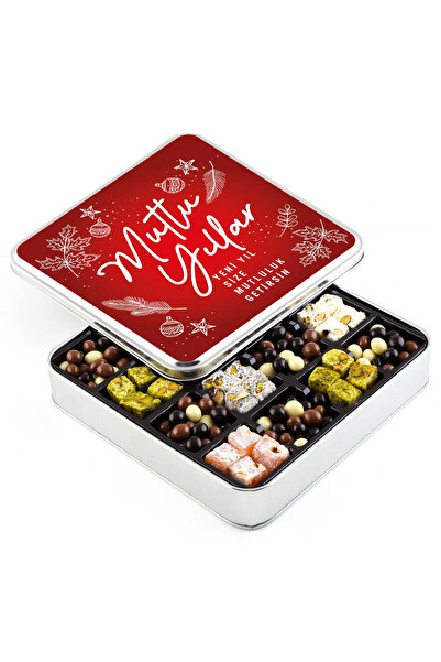 Hacı Şerif Yılbaşı Hediyesi Kahve Draje + Çifte Kavrulmuş Lokum (Metal Kutu) Kırmızı