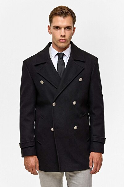 SÜVARİ Double-Breasted Black Men's Coat Kb2010100323