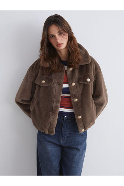 LC Waikiki Shirt Collar Women Faux Fur Coat