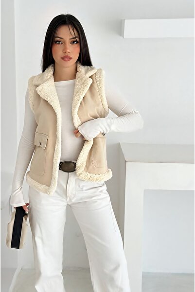Noa Noa Gabardine Plush Vest with Pocket Flap Detail on the Outside