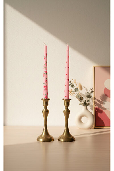 AY HOME 2 Adet Gül ve Kalp Desenli Dekoratif Şamdan Mumu | Ev Dekorasyonu içi...