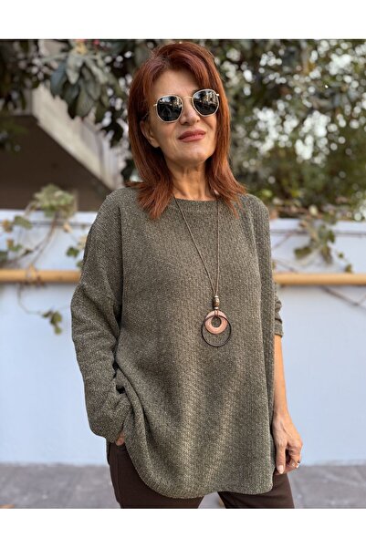 DenizEge Silvery Necklace Sweater Khaki