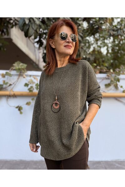 DenizEge Silvery Necklace Sweater Khaki