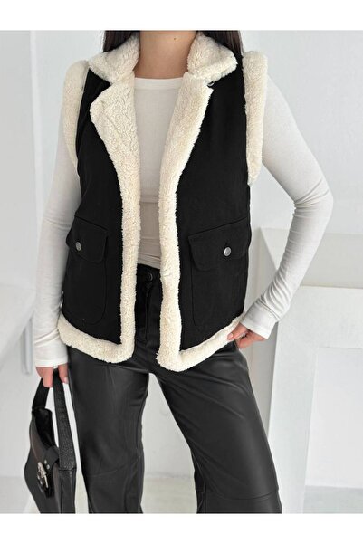 Noa Noa Gabardine Plush Vest with Pocket Flap Detail on the Outside
