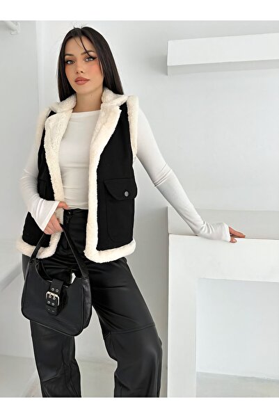Noa Noa Gabardine Plush Vest with Pocket Flap Detail on the Outside