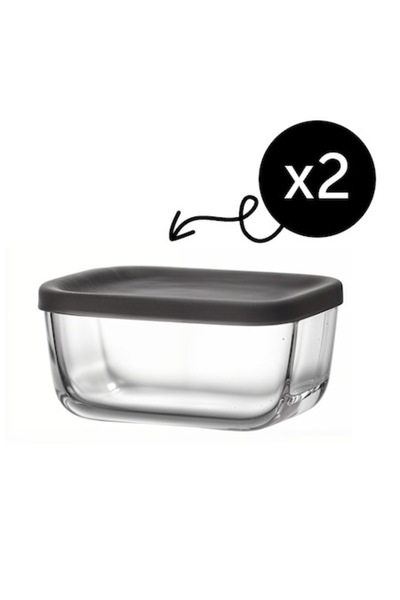 LAV Set de 2 recipiente cubice din sticlă cu capac, 405 ml