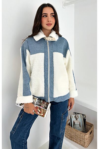 Noa Noa Λούτρινο μπουφάν με λεπτομέρεια από τζιν