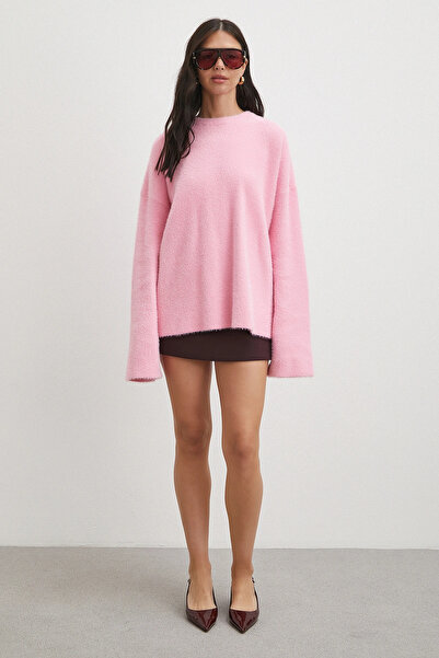 Never more Crew Neck t Sleeve Sweater Pink