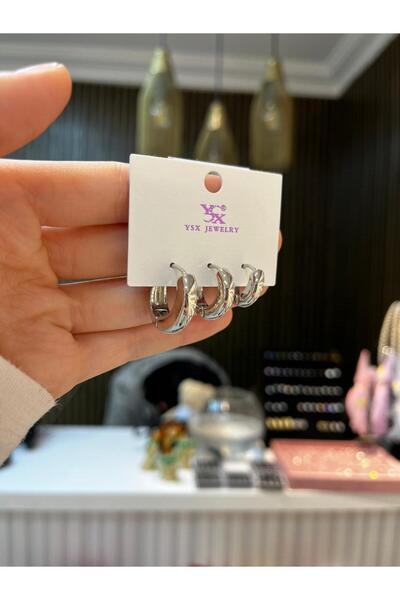 YSX JEWELRY طقم أقراط فضية أساسية مكون من 3 قطع