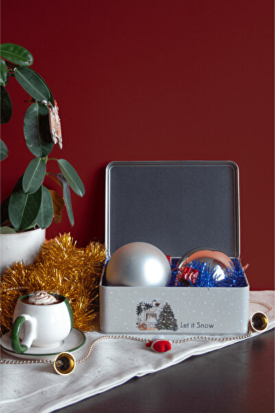 Sarkap Home Let It Snow Menteşeli Metal Saklama Kutusu - Krem Ağaç