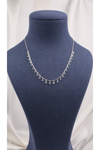 Vega Noire Lucienne Çoklu Sarkıtlı Safir Renk Taşlı Kolye