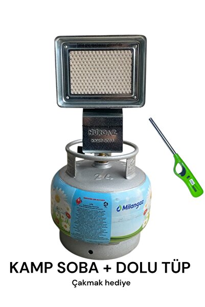 NURGAZ Kamp soba dolu milangaz tüp set küçük tüp ısıtıcı soba 2kg piknik tüpü iç mekan dış mekan kamp soba