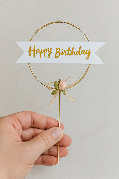 Partifabrik Happy Birthday Pasta Süsü Boncuklu Yuvarlak