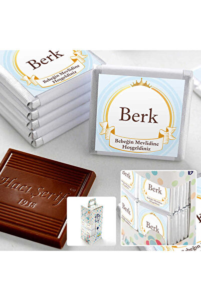 Hacı Şerif Mevlid İsme Özel Erkek Bebek Çikolatası (70 Adet Madlen Çikolata)