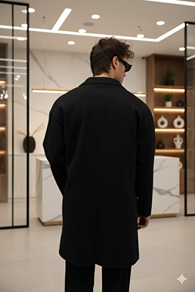 Mamlay Black Button Closure Oversized Loose Fit Long Cashmere Coat