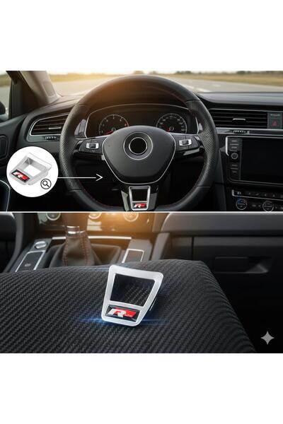 Space Premium R-Line Steering Wheel Logo Stylish Design Black-Red Color Steer...