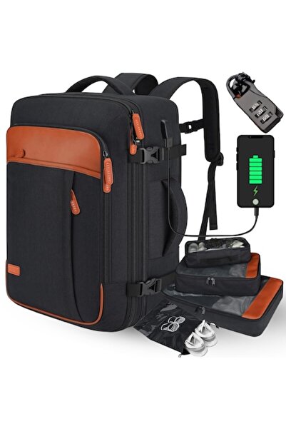 AVA-STARS Travel Backpack – Convertible Duffel, 35-42L, 17 inch Laptop, USB, Waterproof, Black