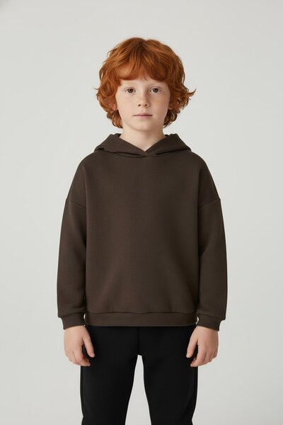 LUESS Unisex Copii basic Bumbac cu glugă Swea tricou - Maro