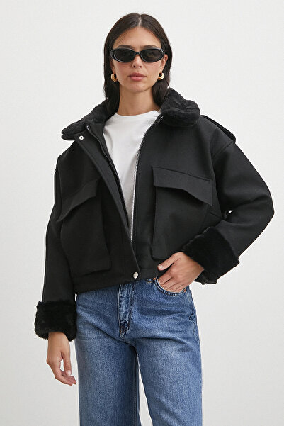 Never more Apoletli Woolen Bellows Pocket Cashmere Coat Black