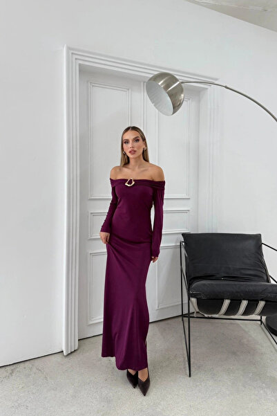 Sorridi Rochie maxi cu decolteu tip Madonna, cu șliț și accesorii Sandy Gold