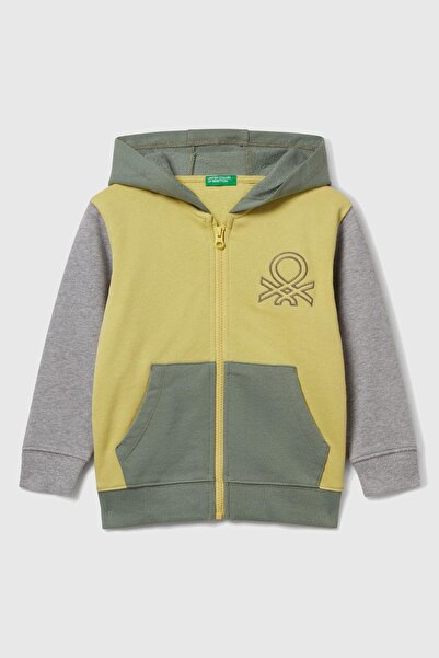United Colors of Benetton Hanorac cu glugă pentru băieți, galben-gri, cu ferm...