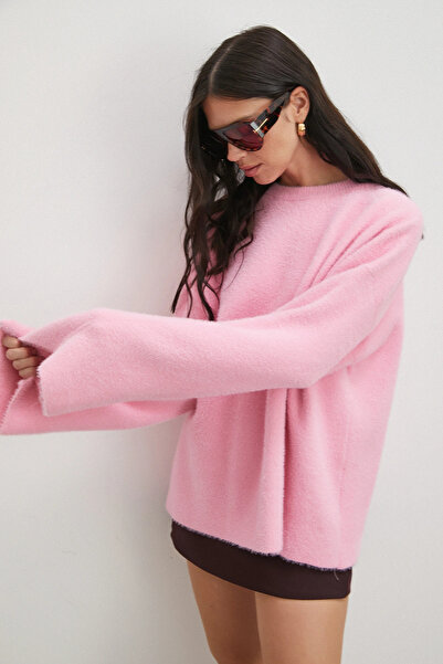Never more Crew Neck t Sleeve Sweater Pink