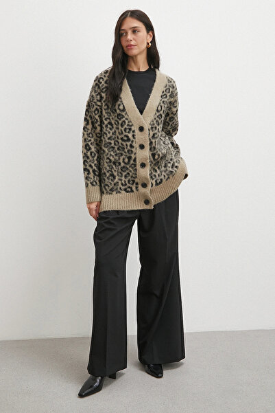 Never more Leopard Buttoned Cardigan Cream