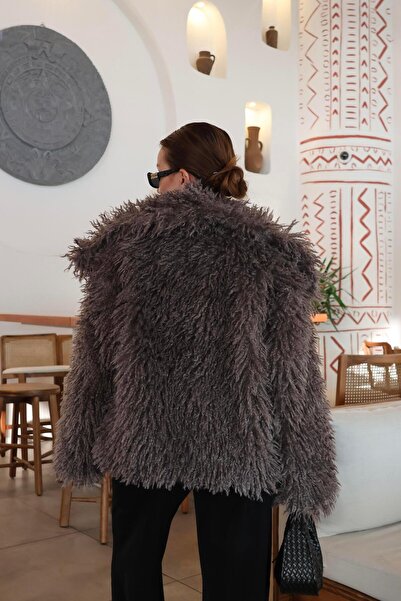 BAŞARAN Μπουφάν από ψεύτικη γούνα ανθρακί