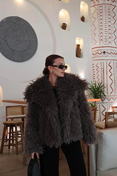 BAŞARAN Μπουφάν από ψεύτικη γούνα ανθρακί