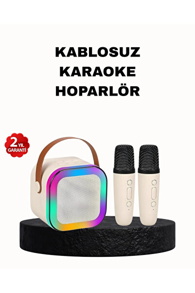 TeknomAVM Karaoke Hoparlör Taşınabilir Çift Mikrofonlu ve LED Işıklı Bluetoot...